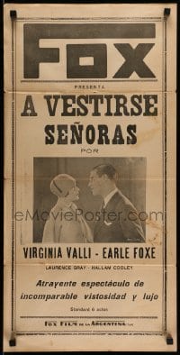 3t741 LADIES MUST DRESS Argentinean 14x28 '27 Virginia Valli, Lawrence Gary, different & rare!