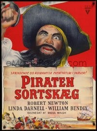 3t382 BLACKBEARD THE PIRATE Danish '54 great close-up art of Robert Newton in the title role!