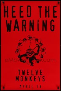 3t164 12 MONKEYS teaser English double crown '96 Terry Gilliam sci-fi, heed the warning!