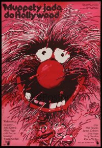 3t235 MUPPETS GO HOLLYWOOD Polish 27x39 '82 Jim Henson, artwork of Animal by Waldemar Swierzy!