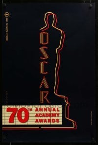 3w004 70TH ANNUAL ACADEMY AWARDS 24x36 1sh '98 cool image of the Oscar Award as a neon theater sign!