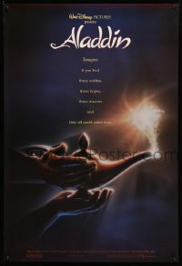 3w028 ALADDIN DS 1sh '92 classic Disney Arabian fantasy cartoon, John Alvin art of magic lamp!