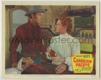 3x595 CANADIAN PACIFIC LC #4 '49 c/u of cowboy Randolph Scott watching Jane Wyatt help sick guy!