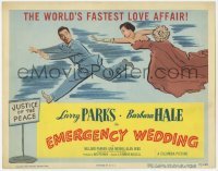 3x143 EMERGENCY WEDDING TC '50 Larry Parks would marry Barbara Hale in a minute, great art!