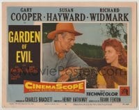 3x680 GARDEN OF EVIL LC #5 '54 close up of cowboy Gary Cooper staring at sexy Susan Hayward!