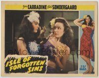 3x734 ISLE OF FORGOTTEN SINS LC '43 c/u of tropical Betty Amann about to attack Tala Birell!