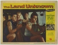3x762 LAND UNKNOWN LC #7 '57 close up of top four cast members in helicopter with flare gun!