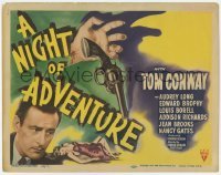 3x342 NIGHT OF ADVENTURE TC '44 Tom Conway, Audrey Long, art of hand dropping gun by female victim