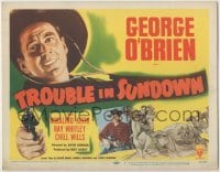 3x476 TROUBLE IN SUNDOWN TC R47 art of cowboy George O'Brien pointing gun, on horse & with guitar!