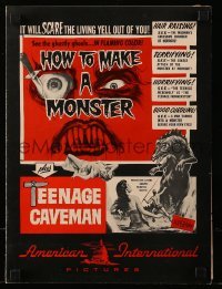 3y062 HOW TO MAKE A MONSTER/TEENAGE CAVEMAN pressbook '58 it'll scare the living yell out of you!