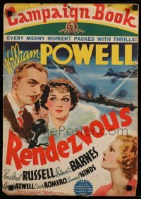 3y077 RENDEZVOUS pressbook '35 William Powell, Rosalind Russell, includes tipped-in color herald!