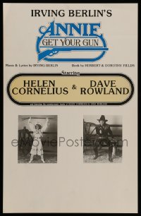 3y353 ANNIE GET YOUR GUN 11x17 stage play poster '88 starring Helen Cornelius & Dave Rowland!