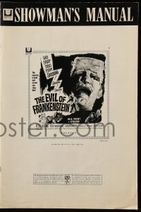 3y052 EVIL OF FRANKENSTEIN pressbook '64 Peter Cushing, Hammer, he's back and no one can stop him!