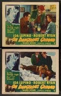 3z972 ON DANGEROUS GROUND 2 LCs '51 Nicholas Ray noir classic, Robert Ryan & Ida Lupino!