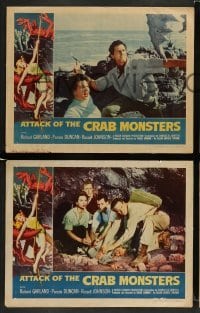 3z699 ATTACK OF THE CRAB MONSTERS 4 LCs '57 Roger Corman, classic border art, complete set!