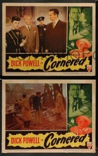 3z718 CORNERED 4 LCs '46 cool images of Dick Powell & Walter Slezak, Micheline Cheirel!