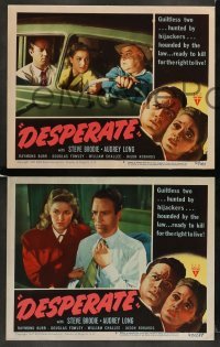 3z562 DESPERATE 6 LCs '47 close up of Steve Brodie & pretty Audrey Long, Anthony Mann noir!