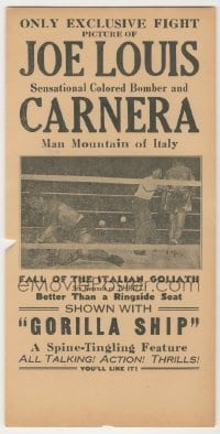 4a130 JOE LOUIS VS CARNERA herald '35 Sensational Colored Bomber vs Man Mountain of Italy, boxing!