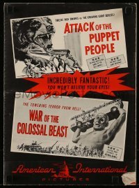 4a278 ATTACK OF THE PUPPET PEOPLE/WAR OF COLOSSAL BEAST pressbook '58 Bert I. Gordon sci-fi!