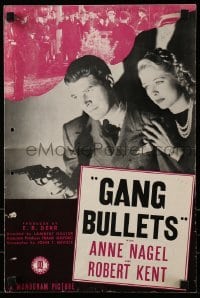4a354 GANG BULLETS pressbook '35 close up of angry thug pointing gun at owner of drycleaning shop!