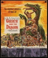 4a362 GOLIATH & THE DRAGON pressbook '60 cool fantasy art of Mark Forest battling the giant beast!