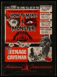 4a382 HOW TO MAKE A MONSTER/TEENAGE CAVEMAN pressbook '58 includes cool color comic strip herald!