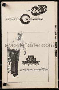 4a405 JUNIOR BONNER pressbook '72 full-length rodeo cowboy Steve McQueen carrying saddle!