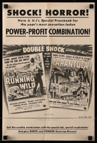 4a516 RUNNING WILD/TARANTULA pressbook '50s the greatest double shock show of all!