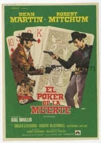 4a642 5 CARD STUD Spanish herald '68 Jano art of Dean Martin & Robert Mitchum over poker hand!