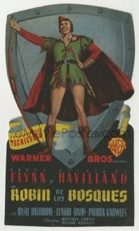 4a645 ADVENTURES OF ROBIN HOOD die-cut Spanish herald '48 best art of Errol Flynn as Robin Hood!