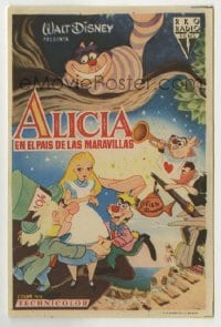 4a647 ALICE IN WONDERLAND Spanish herald '54 Walt Disney Lewis Carroll classic, different art!