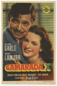 4a700 COMRADE X Spanish herald '40 close up of Hedy Lamarr embracing Clark Gable!