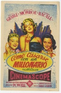 4a779 HOW TO MARRY A MILLIONAIRE Spanish herald '54 Soligo art of Marilyn Monroe, Grable & Bacall!