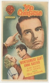4a781 I CONFESS Spanish herald '54 Alfred Hitchcock, Montgomery Clift grabbing Anne Baxter!