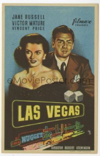 4a809 LAS VEGAS STORY Spanish herald '52 MCP art of gambler Victor Mature & sexy Jane Russell!