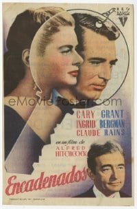 4a859 NOTORIOUS Spanish herald '48 Cary Grant, Ingrid Bergman, Hitchcock, cool key design!