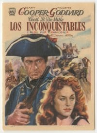 4a967 UNCONQUERED Spanish herald R66 art of Gary Cooper with gun by sexy Paulette Goddard!