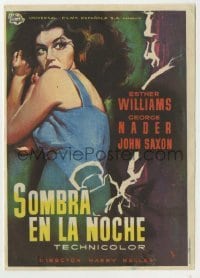 4a969 UNGUARDED MOMENT Spanish herald '56 MCP art of Esther Williams threatened by John Saxon!