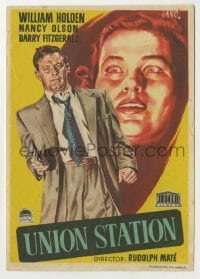 4a970 UNION STATION Spanish herald '53 Jano art of William Holden & Nancy Olson, film noir!