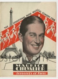 4a127 INNOCENTS OF PARIS herald '29 Maurice Chevalier by Eiffel Tower & art of sexy showgirls!