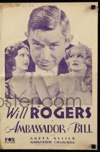 4a271 AMBASSADOR BILL pressbook '31 Will Rogers, Marguerite Churchill & Greta Nissen!