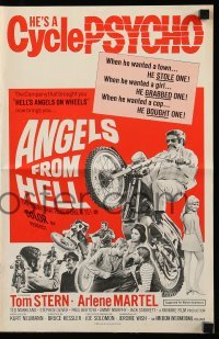 4a273 ANGELS FROM HELL pressbook '68 AIP, image of motorcycle-psycho biker, he's a cycle psycho!