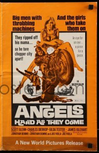 4a274 ANGELS HARD AS THEY COME pressbook '71 big men w/throbbing machines & girls who take them on