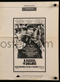 4a345 FISTFUL OF DOLLARS pressbook '67 introducing the man with no name, Clint Eastwood, cool art!
