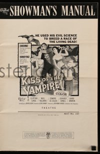 4a410 KISS OF THE VAMPIRE pressbook '63 Hammer, cool art of devil bats attacking by Joseph Smith!