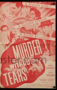 4a455 MURDER WITHOUT TEARS pressbook '53 a stolen kiss, a sudden scream, a killer at large!