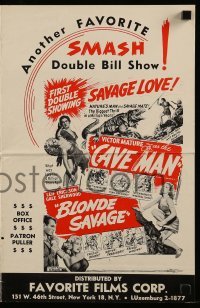 4a474 ONE MILLION B.C./BLONDE SAVAGE pressbook '50s the biggest thrill in a million years!