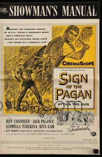 4a538 SIGN OF THE PAGAN pressbook '54 cool art of Jack Palance as Attila the Hun, Jeff Chandler!