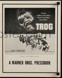 4a601 TROG pressbook '70 Joan Crawford & prehistoric monsters, wacky horror explodes into today!