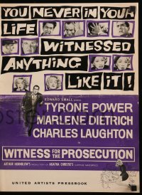 4a631 WITNESS FOR THE PROSECUTION pressbook '58 Wilder, Tyrone Power, Marlene Dietrich, Laughton